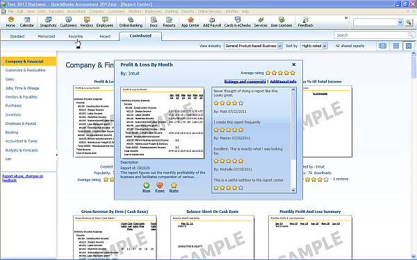 QuickBooks Contributed Reports Info