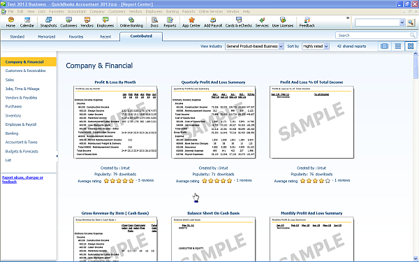 QuickBooks Contributed Reports