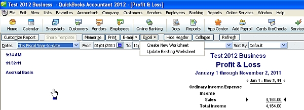 QuickBooks Excel Button