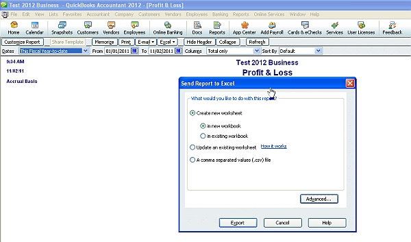 Send QuickBooks Report To Excel